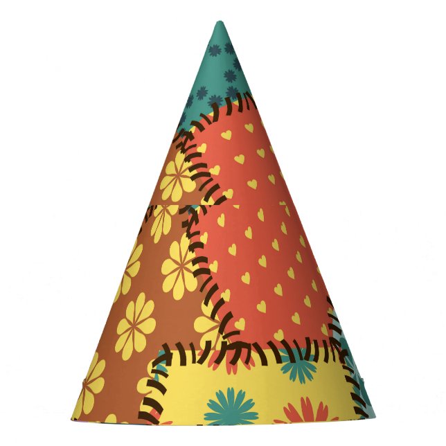Eclectic Patchwork: Diverse Muster Mix Partyhütchen (Vorderseite)