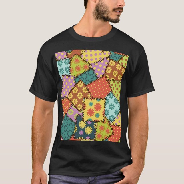 Eclectic Patchwork: Diverse Muster Mix T-Shirt (Vorderseite)