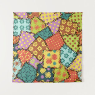 Eclectic Patchwork: Diverse Muster Mix Wandteppich