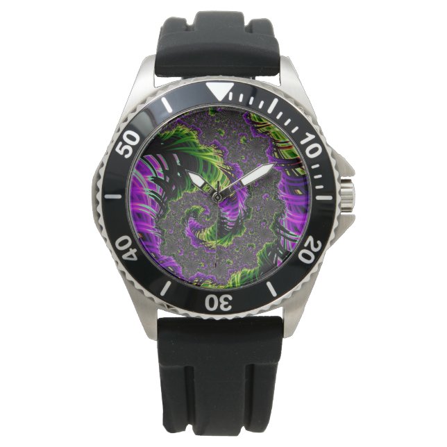 Eclectic Psychedelic Spiral Fraktal Abstrakt Art Armbanduhr (Vorderseite)