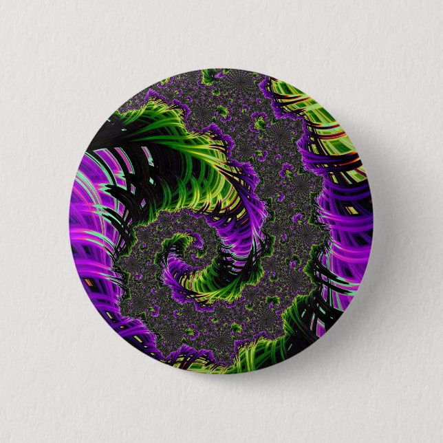 Eclectic Psychedelic Spiral Fraktal Abstrakt Art Button (Vorderseite)