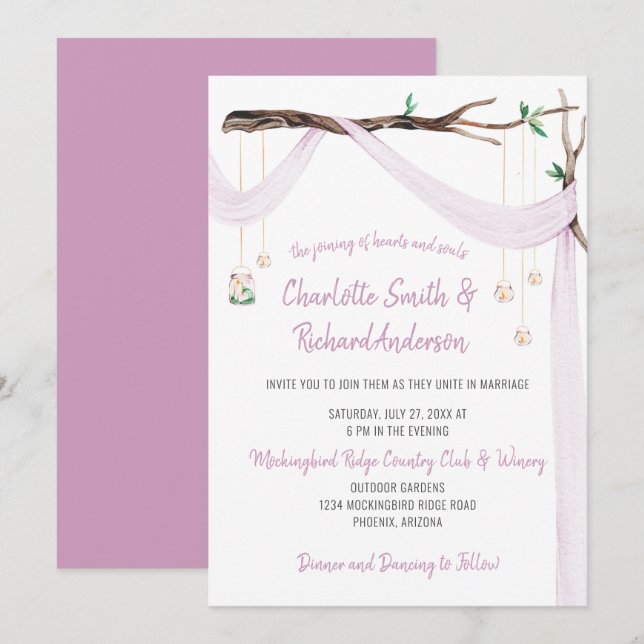 Eclectic Romance - Lilac Drape Mason Jar Lights Einladung (Vorne/Hinten)