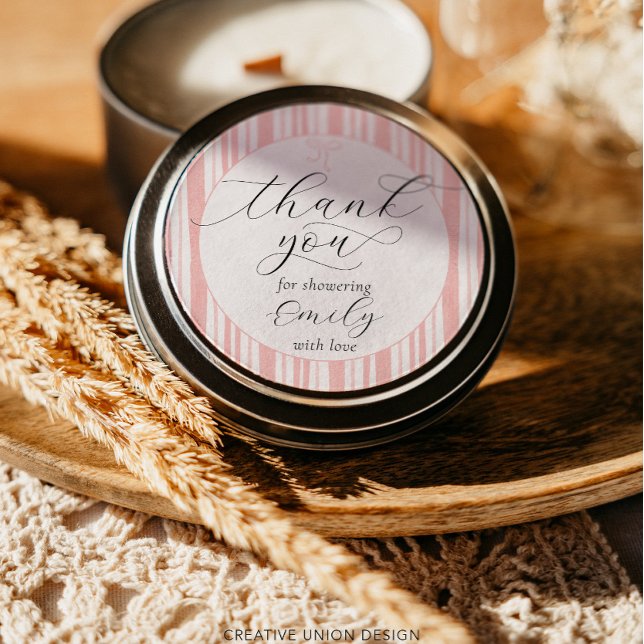 Eclectic Streifen Pink Baby Dusche Vielen Dank Runder Aufkleber (Von Creator hochgeladen)