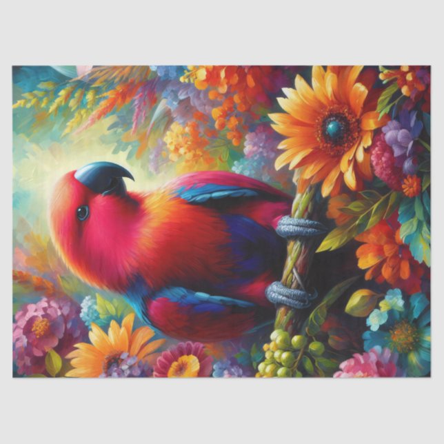 Eclectus Parrot Farbige Blume Decoupage Seidenpapier (Vorderseite)