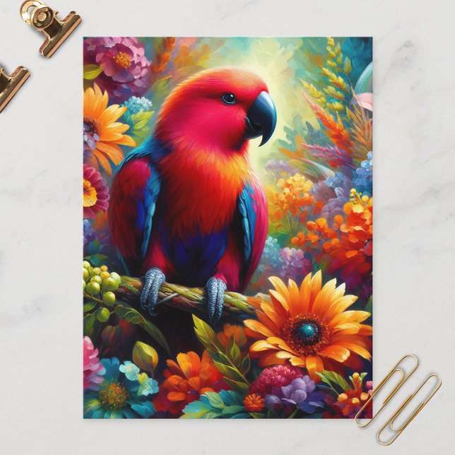 Eclectus Parrot mit bunten Blume Postkarte (Von Creator hochgeladen)
