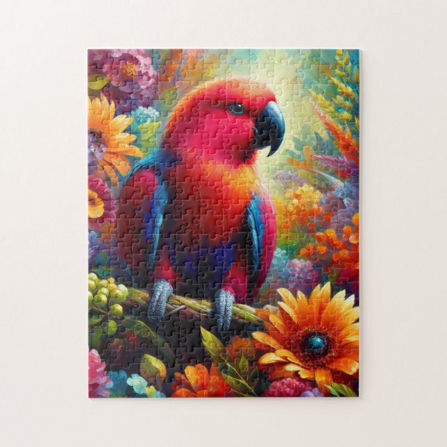 Eclectus Parrot mit bunten Blume Puzzle (Vertikal)