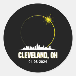 Eclipse 2024 Cleveland Skyline Ohio Solar Eclipse Runder Aufkleber