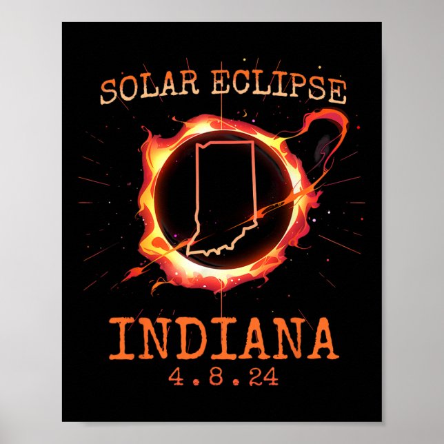 Eclipse 2024 Indiana Staat Totality Usa Path Souve Poster (Vorne)
