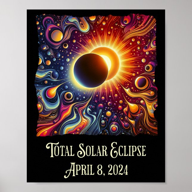 Eclipse 2024 Retro Groovy 60's 70's vibe Poster (Vorne)