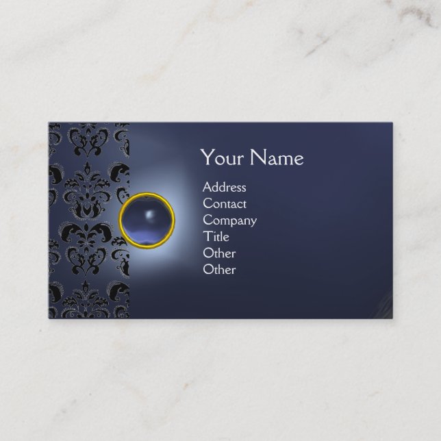 ECLIPSE DAMAST-EDELSTEIN  MONOGRAMM blau Visitenkarte (Vorderseite)