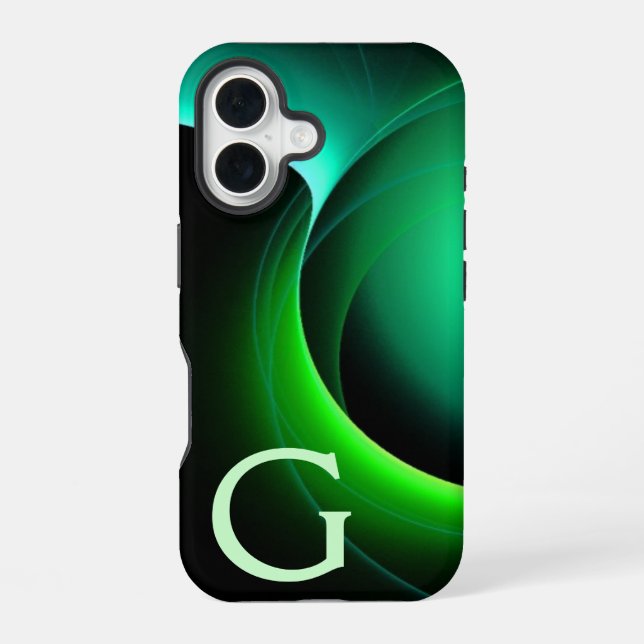 ECLIPSE MONOGRAM Lebendes schwarzes Grün iPhone 16 Hülle (Rückseite)
