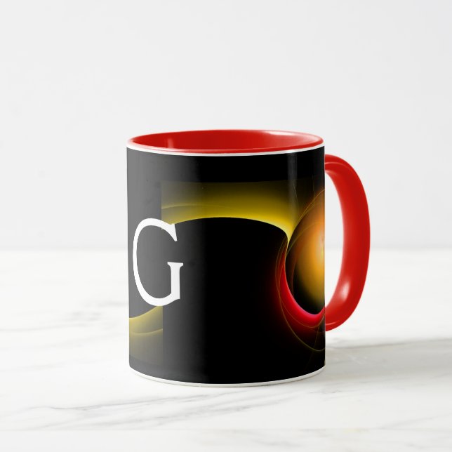 ECLIPSE MONOGRAMM Rot-Gelb-Orange-Schwarze Fraktal Tasse (VorderseiteRechts)