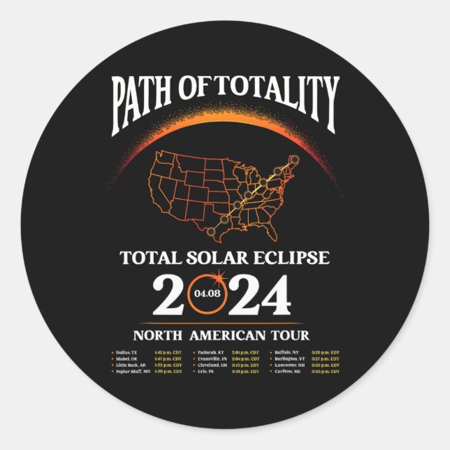 Eclipse Path of Totality Solar Eclipse 8. April 20 Runder Aufkleber (Vorderseite)