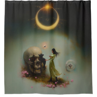Eclipse Priestess Moon Occult Dark Hexy AI Art Duschvorhang