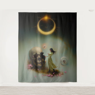 Eclipse Priestess Moon Occult Dark Hexy AI Art Wandteppich