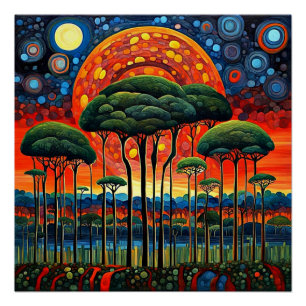 Eclipse über Waldlandschaft Poster