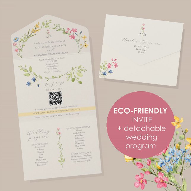 Eco-Friendly Wildflower Wedding All In One Einladung (Von Creator hochgeladen)