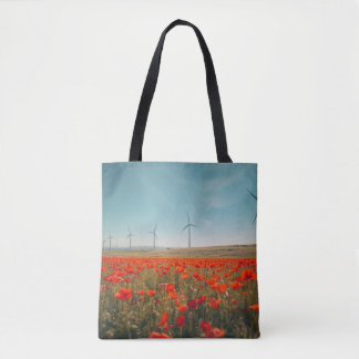 Eco Texas Tote Bag - Poppies & Wind Turbines 