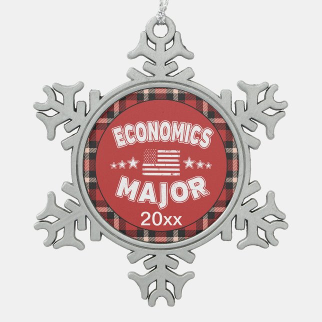 Economy Student USA Flag Red Kariert Schneeflocken Zinn-Ornament (Vorderseite)