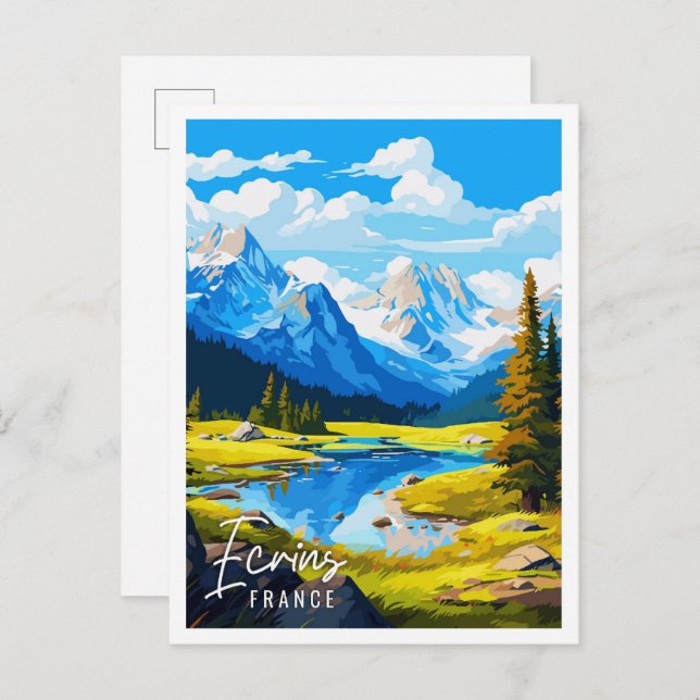 Ecrins France Vintage Reise Illustration Postkarte (Vorne/Hinten)