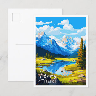 Ecrins Frankreich Vintage-Reiseillustration Postkarte
