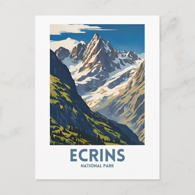 Ecrins Nationalpark Vintag Minimales Reiseplakat Postkarte (Vorderseite)