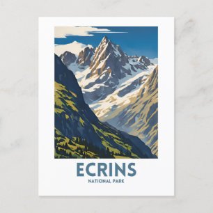 Ecrins Nationalpark Vintage Minimal Reiseplakat Postkarte
