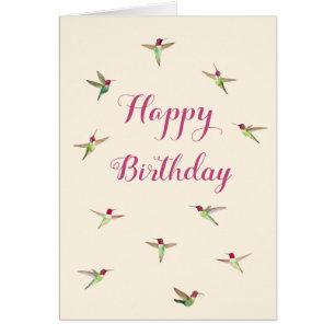 Ecru Anna's Hummingbirds Birthday Card