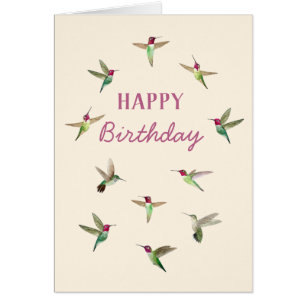 Ecru Anna's Hummingbirds Birthday Card