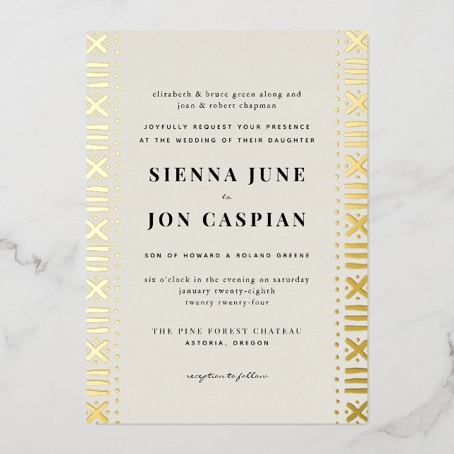 Ecru Boho Mudcloth Border Folieneinladung (Vorderseite)