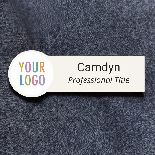 Ecru Circle Nametag mit Company Logo Safety Button (MISOOK Ecru Name Tag with Logo)