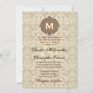 Ecru Coffee Sienna Chocolate Monogram Wedding V010 Einladung
