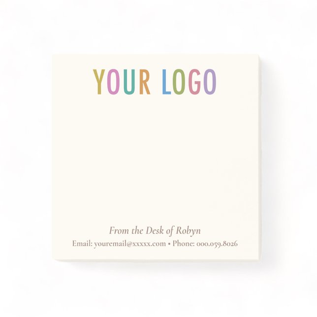 Ecru Cream Custom Business-Logo von der Schreibtis Post-it Klebezettel (MISOOK Ecru 3x3 From the Desk of Post it Notes with Logo)