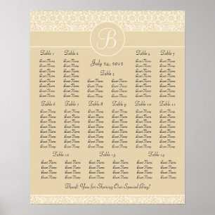 Ecru Damask Wedding Reception Seating Chart Poster