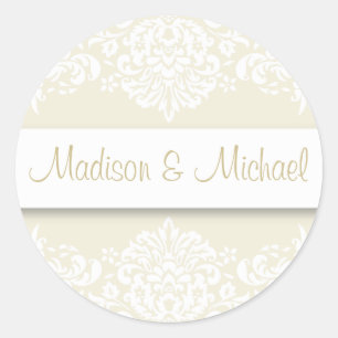 Ecru Damask Wedding Stickers