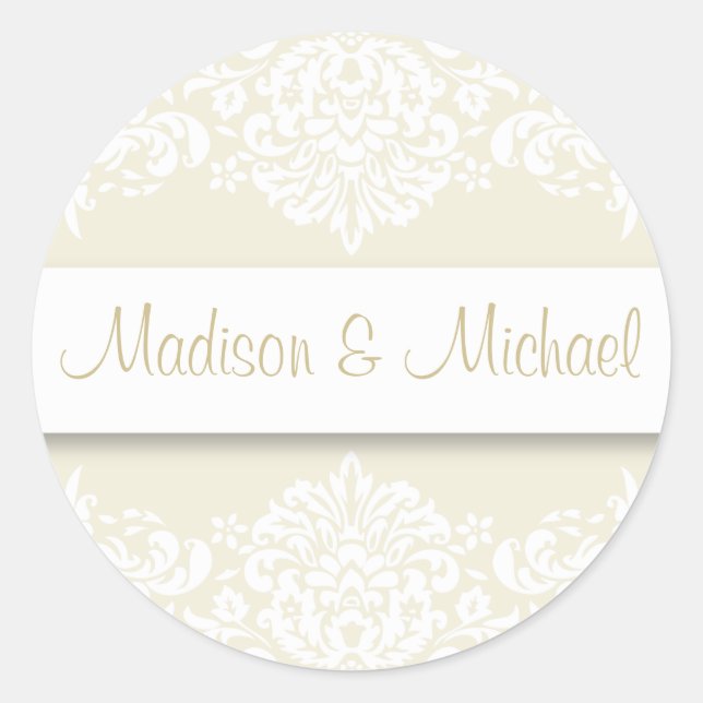 Ecru Damask Wedding Stickers (Vorderseite)