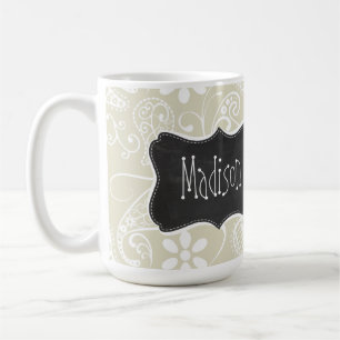 Ecru Paisley; Floral; Vintage Schultafel Tasse