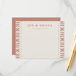 Ecru Terracotta Boho Mudcloth Border Couple Begleitkarte