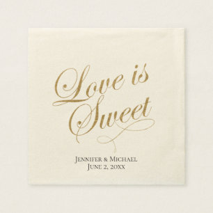 Ecru und Gold Liebe ist süß Serviette