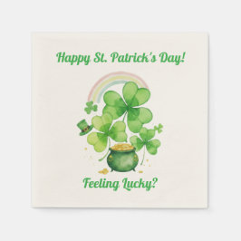 Ecru Watercolor Pot  Gold St. Patrick's Day Napkin Serviette
