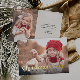 Ecru Weihnachts-Chef Zwei Foto Gold Folien Feiertagskarte