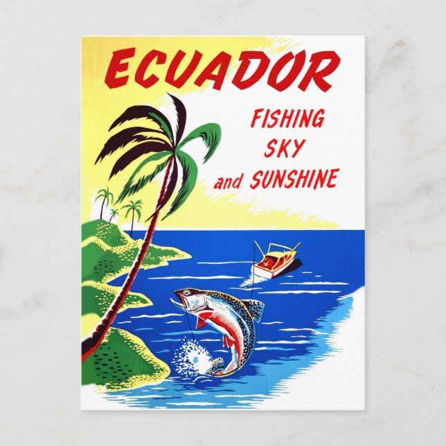 Ecuador, Fischerei und Sonnenschein, Vintage-Reise Postkarte (Vorderseite)