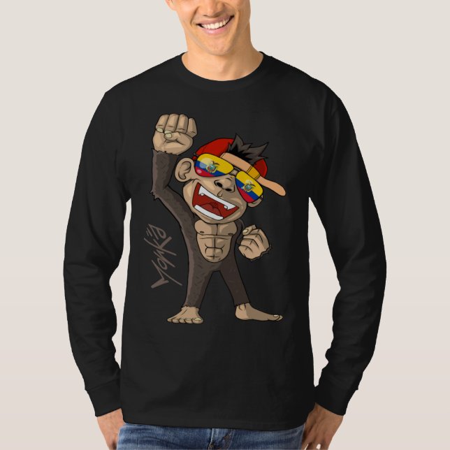 Ecuador Flag  Cheering Monkey  Fan T-Shirt (Vorderseite)