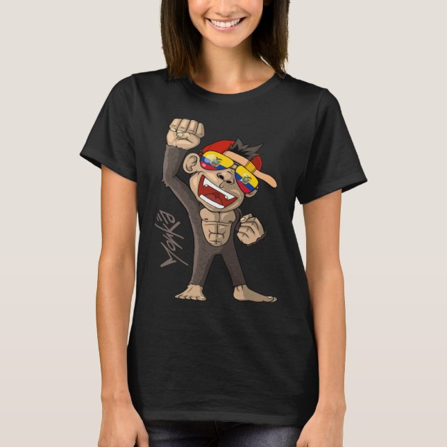 Ecuador Flag  Cheering Monkey  Fan T-Shirt (Vorderseite)