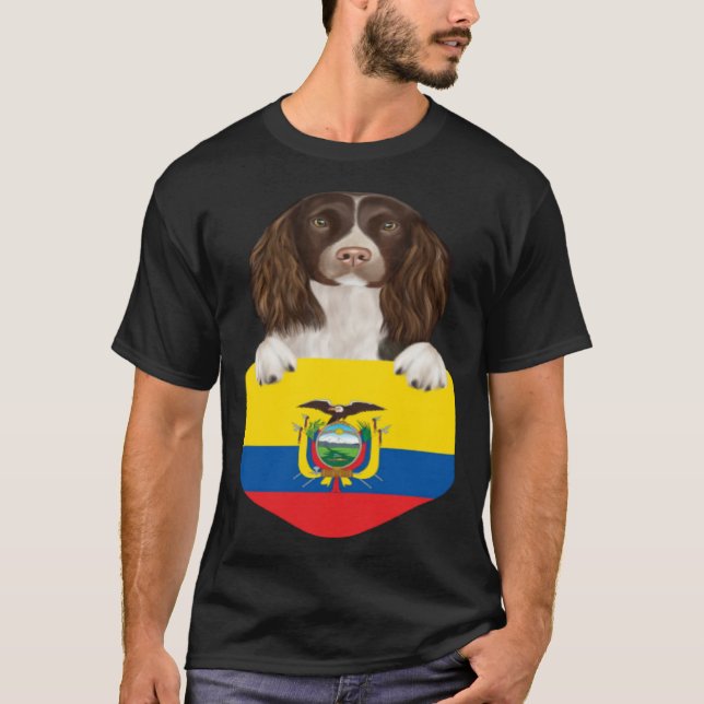 Ecuador Flag English Springer Spaniel Dog In Pocke T-Shirt (Vorderseite)