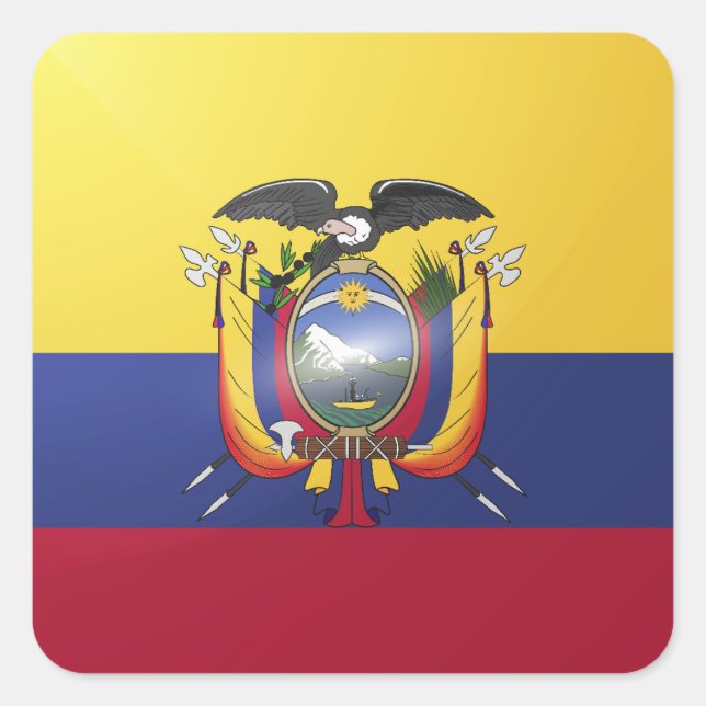 Ecuador-Hochglanzflagge Quadratischer Aufkleber (Vorderseite)