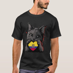 Ecuador Katze Herz Ecuadorianische Flagge Ecuadori T-Shirt