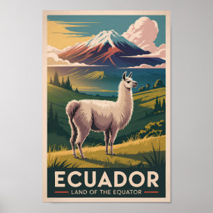 Ecuador Lama Illustration Reise Kunst Vintage Poster