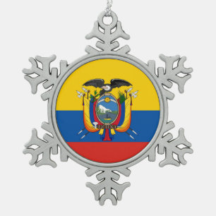 Ecuador-Landesflaggesymbol lang Schneeflocken Zinn-Ornament