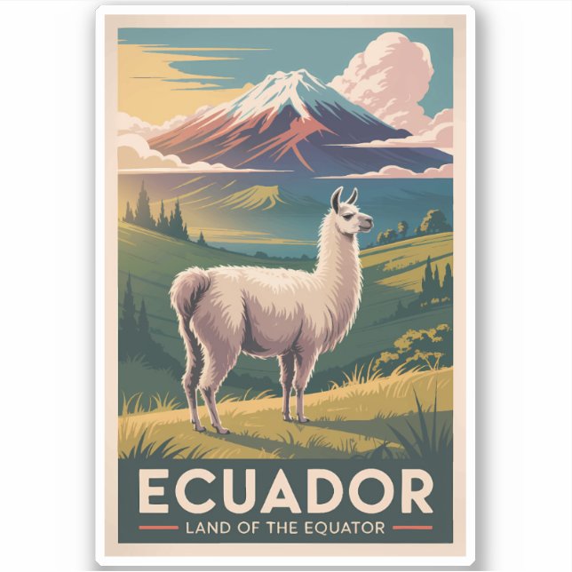 Ecuador Llama Illustration Travel Art Vintage Aufkleber (Vorderseite)